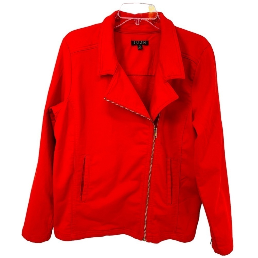 Iman Red Moto Crossover Asymmetrical Zip Up Ladies Jacket - Sz M